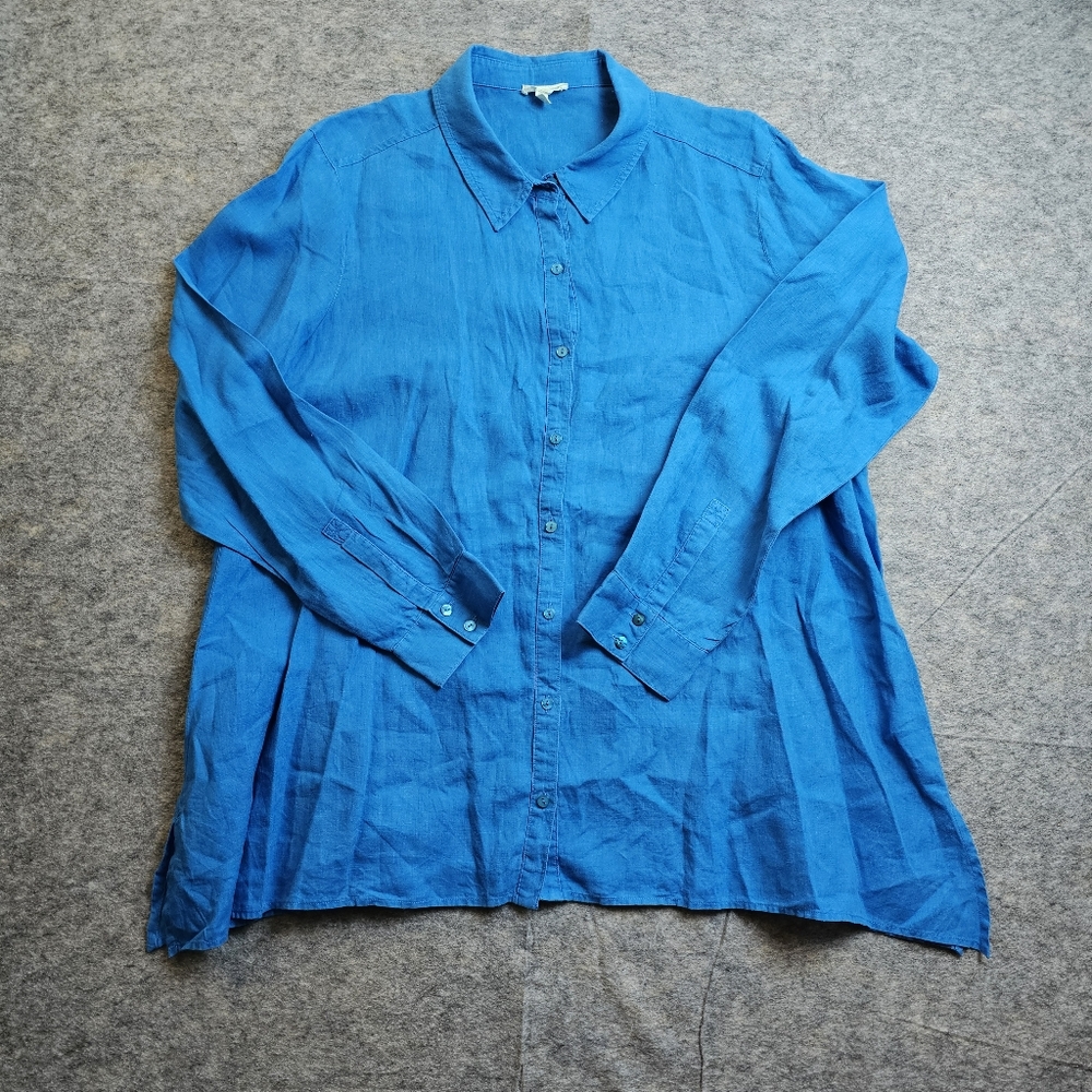 Eileen Fisher classic collar irish linen shirt blue large